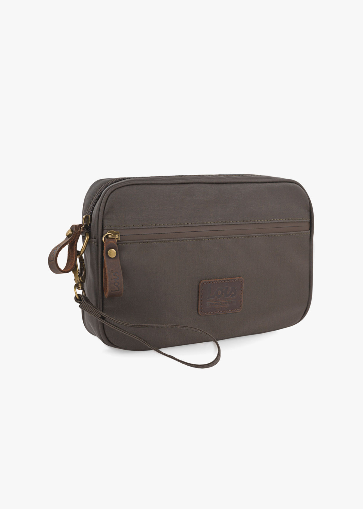 Cartera de mano de lona marrón