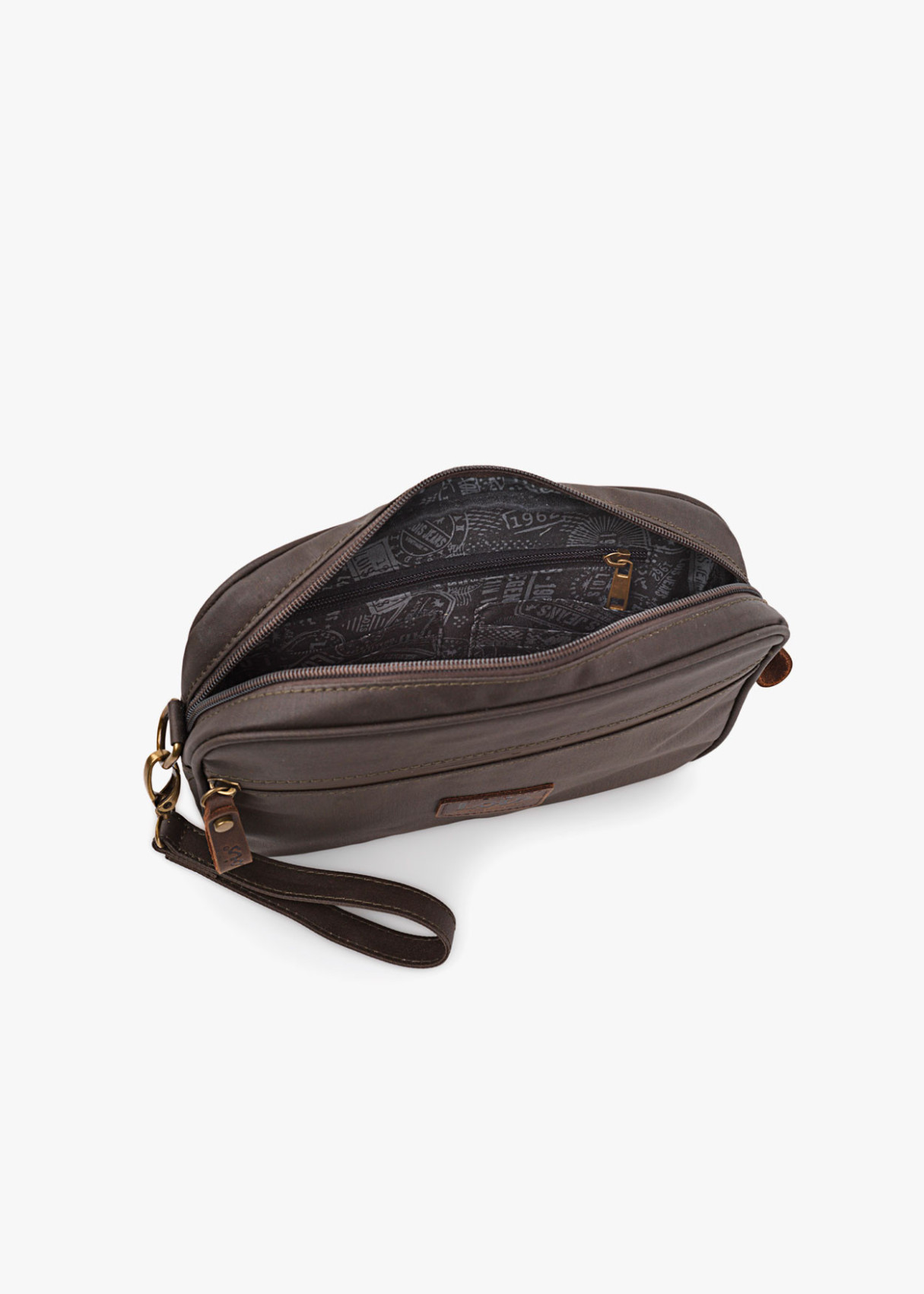 Cartera de mano de lona marrón