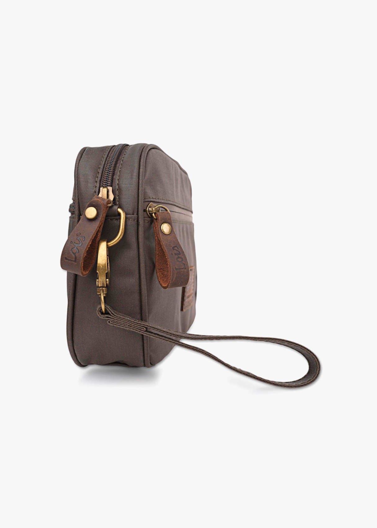 Cartera de mano de lona marrón