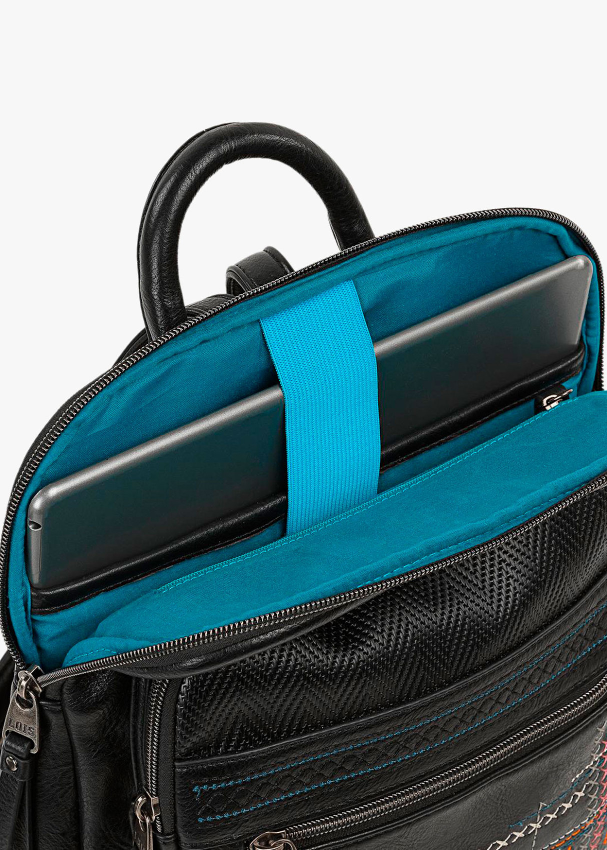 Mochila piel sintética bordados líneas