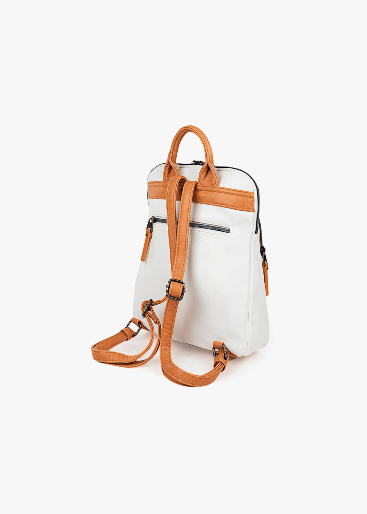 Mochila piel sintética estampado hojas blanca