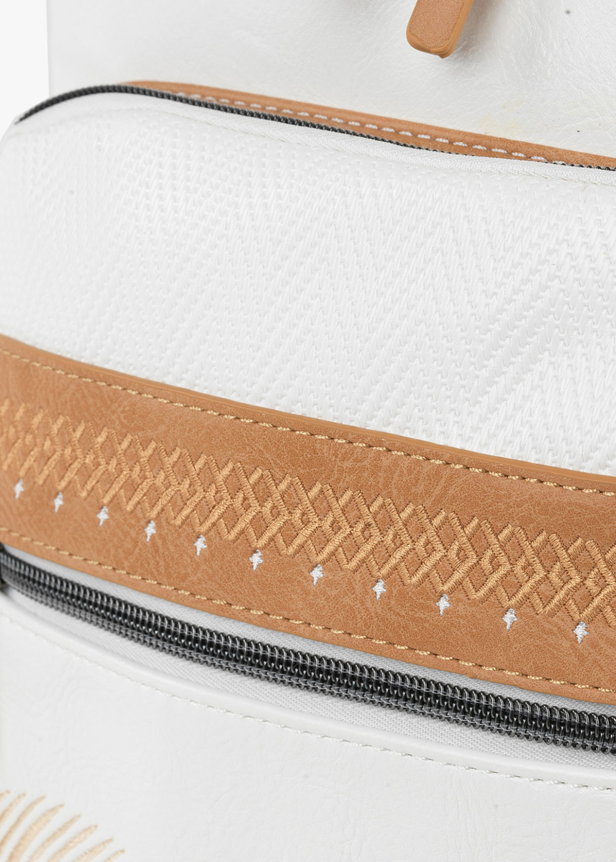 Mochila piel sintética estampado hojas blanca