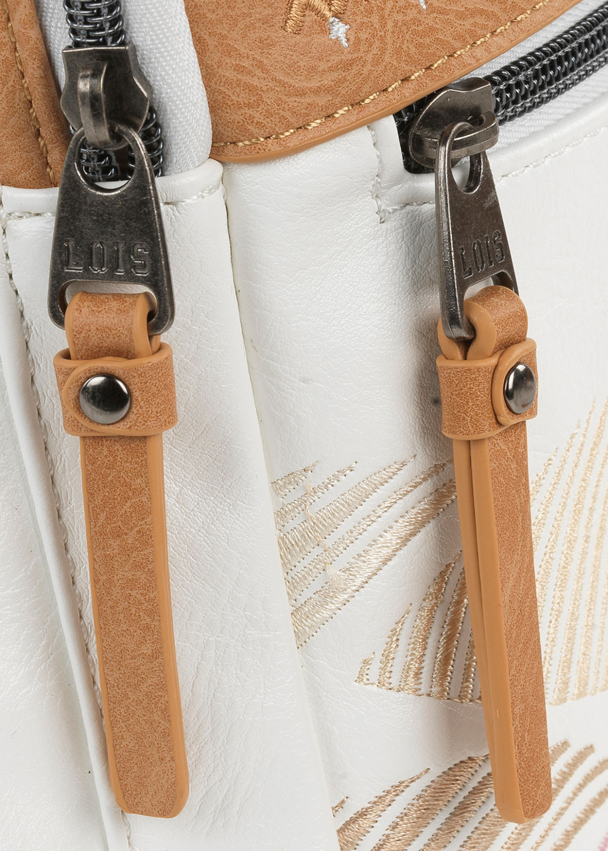 Mochila piel sintética estampado hojas blanca