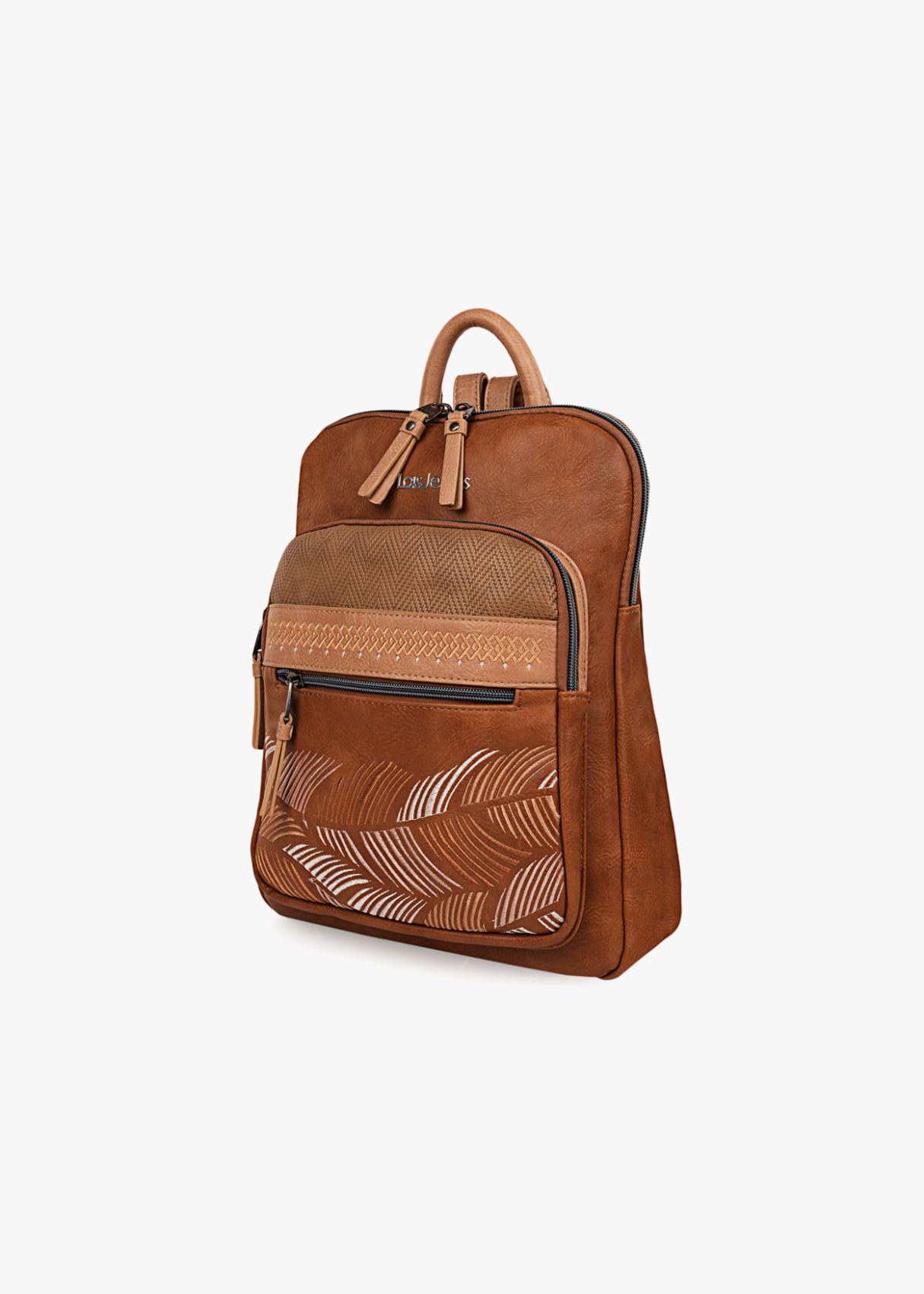 Mochila piel sintética estampado hojas marrón