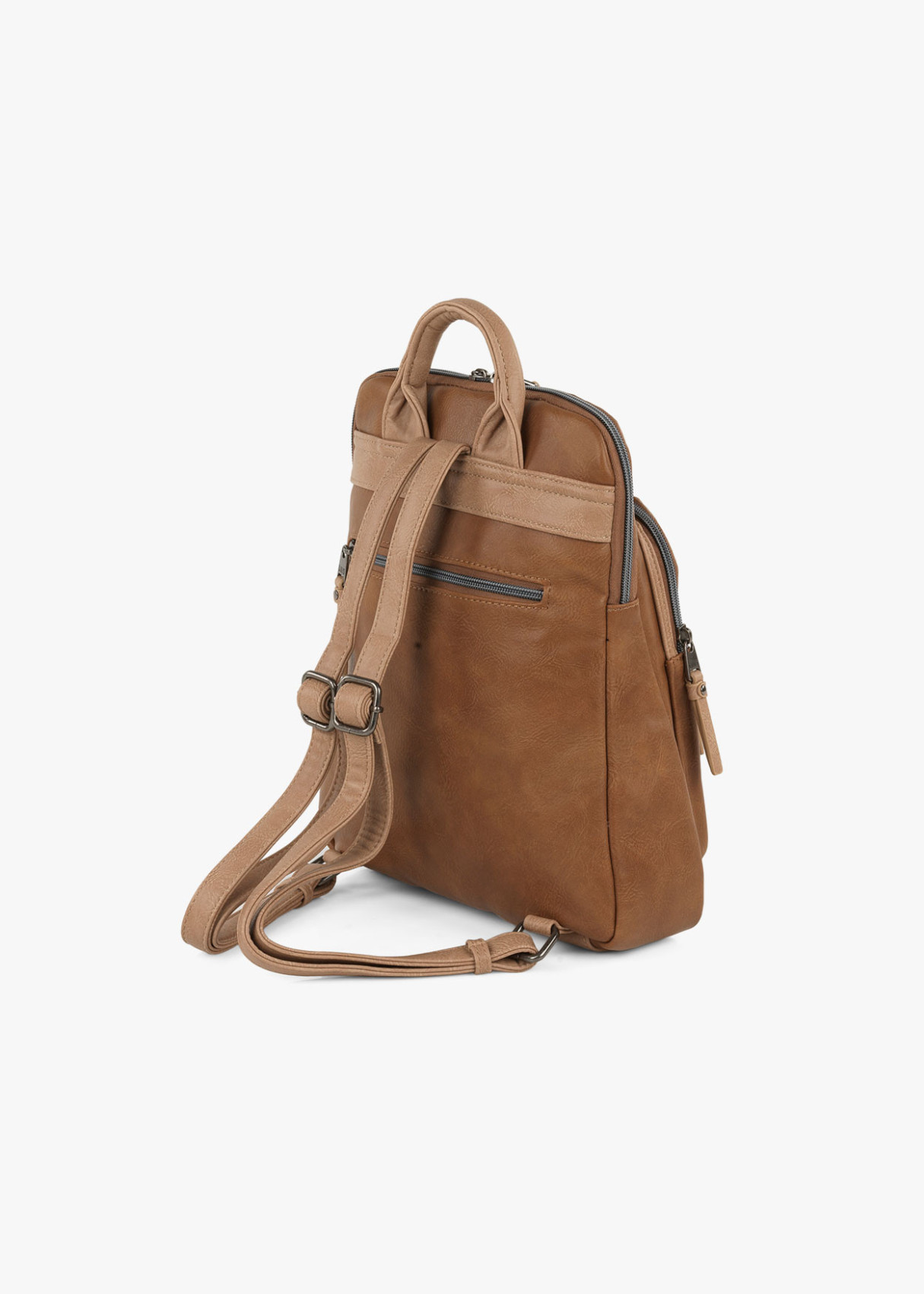 Mochila piel sintética estampado hojas marrón