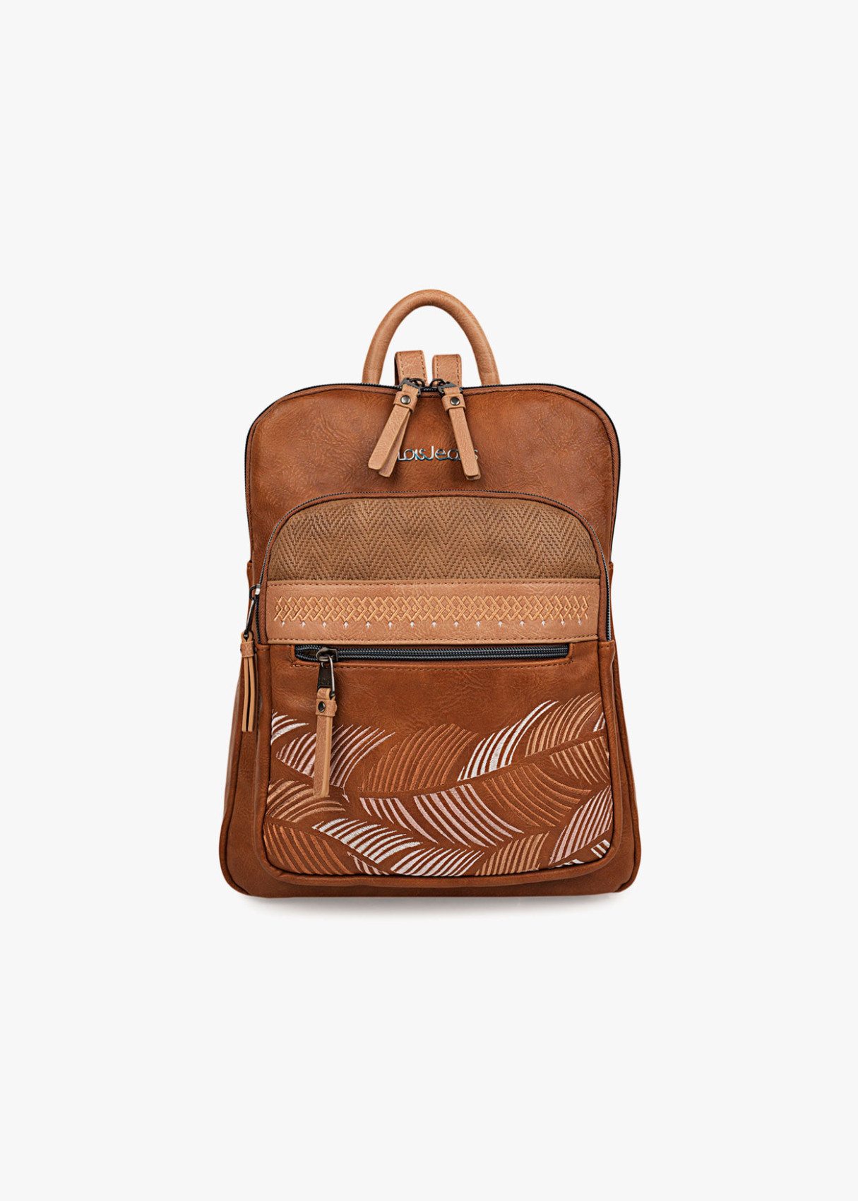 Mochila piel sintética estampado hojas marrón