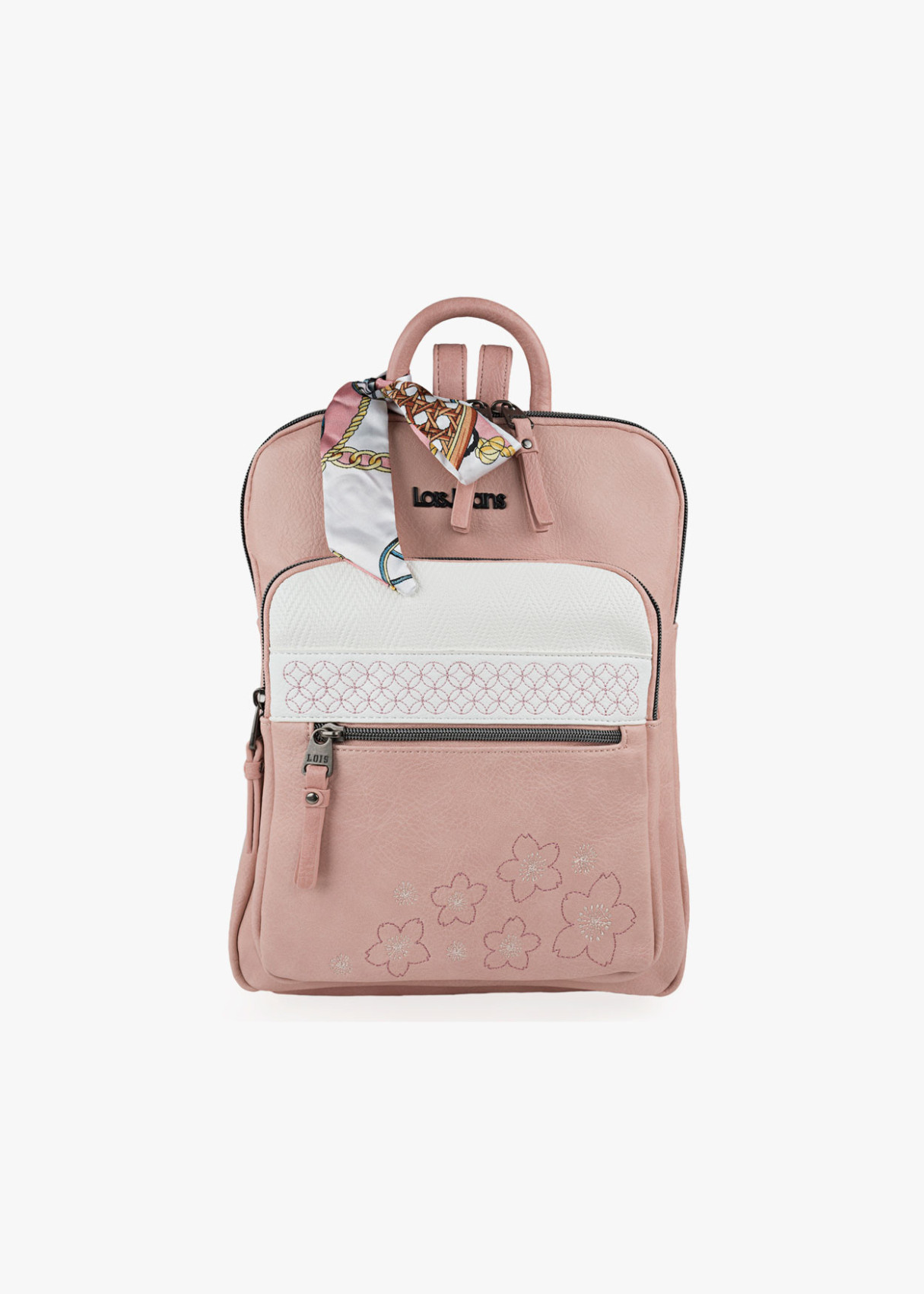 Mochila piel sintética estampado primavera rosa