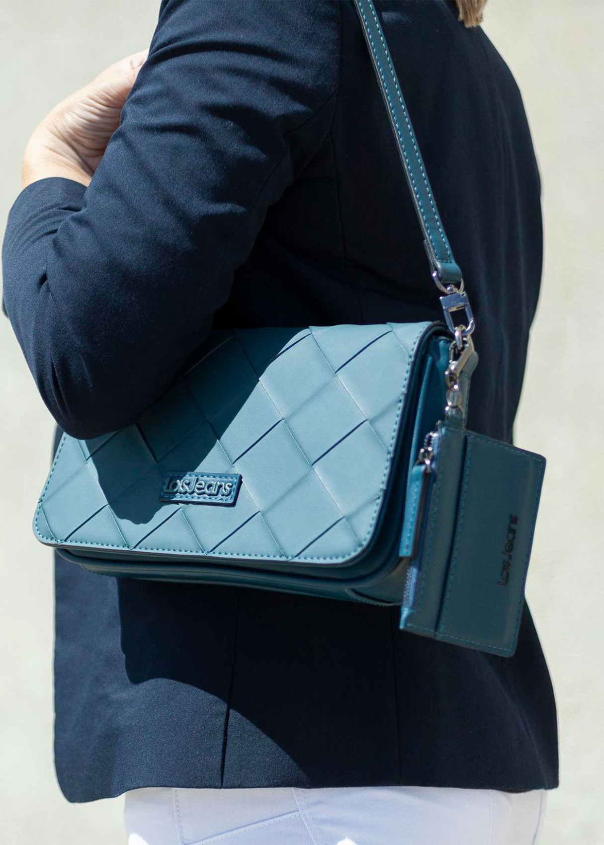 Bolso de hombro con bandolera llavero monedero azul