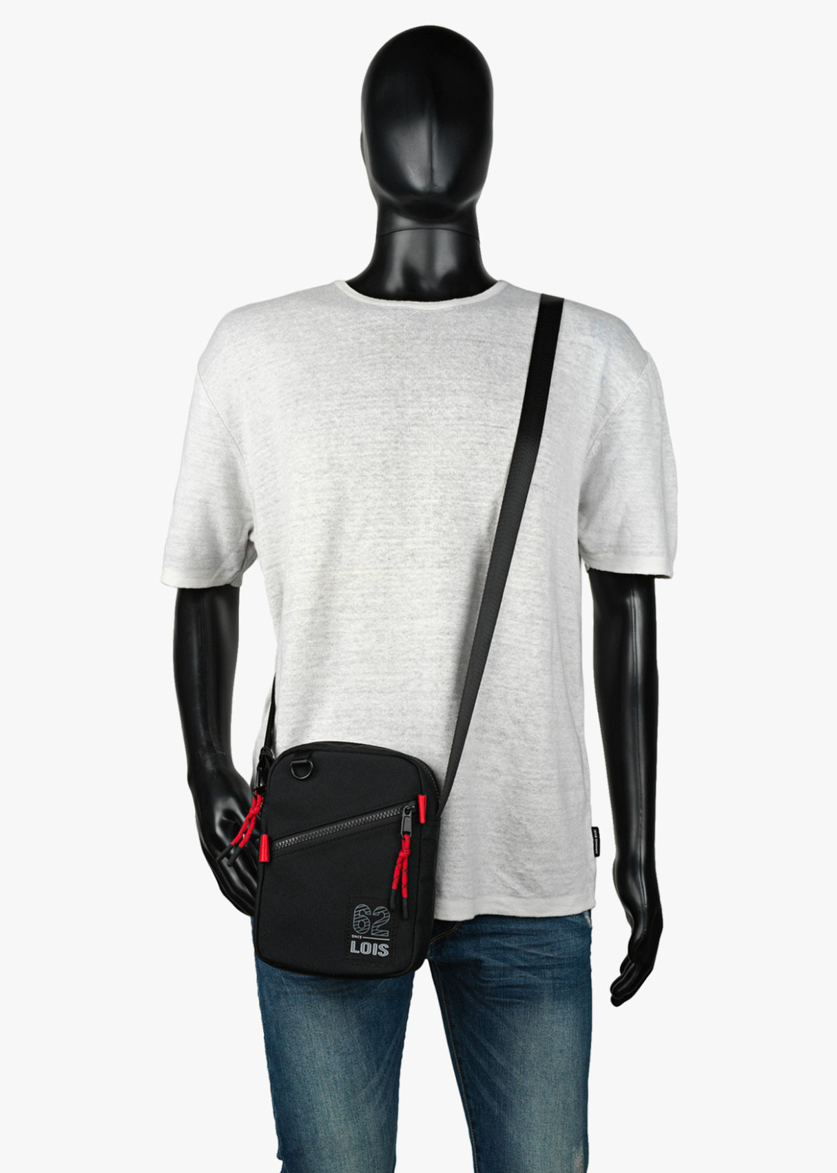 Bolso bandolera ajustable con bolsillos y cremallera negro