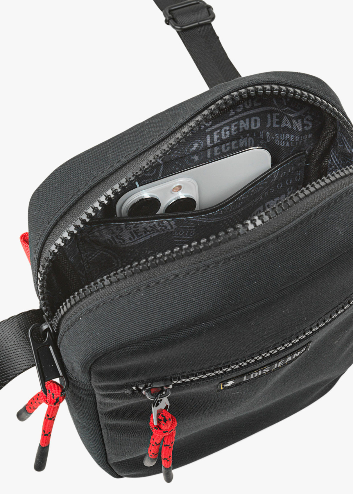 Bolso bandolera ajustable con bolsillos y cremallera negro
