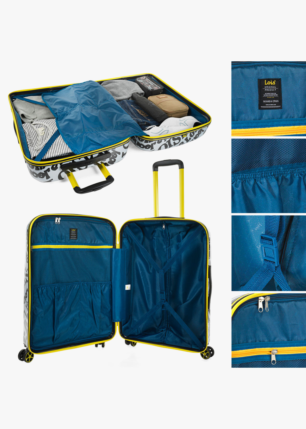 Juego de dos maletas con ruedas trolley estampada blanco