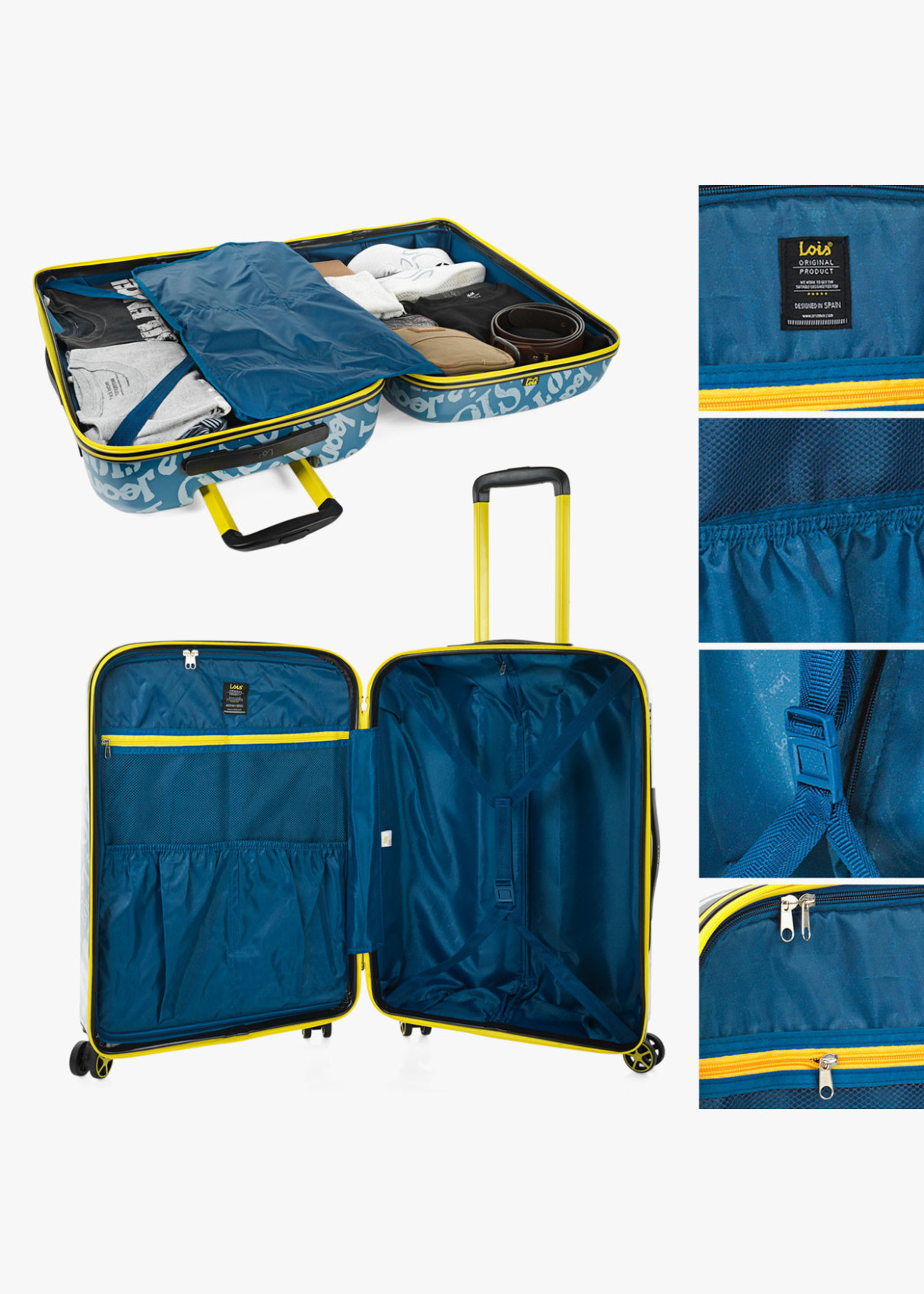 Maletas con ruedas trolley estampada. Juego de dos azul