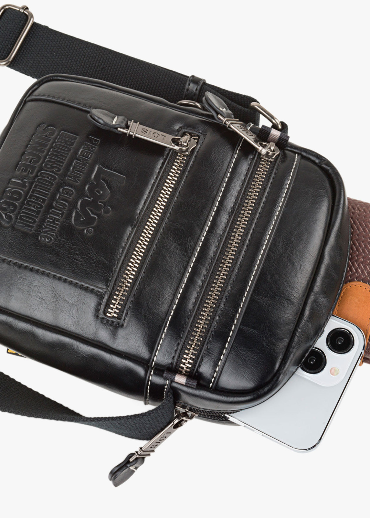 Bolso bandolera ajustable con bolsillos y doble cremallera negro