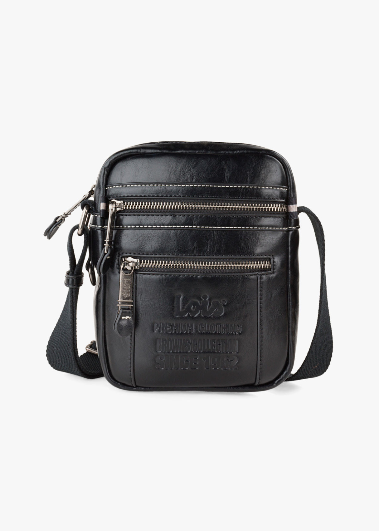 Bolso bandolera ajustable con bolsillos y doble cremallera negro