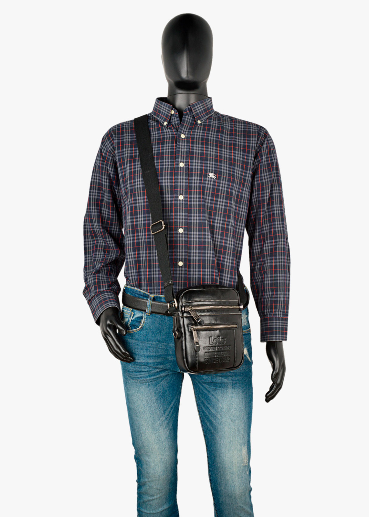 Bolso bandolera ajustable con bolsillos y doble cremallera negro