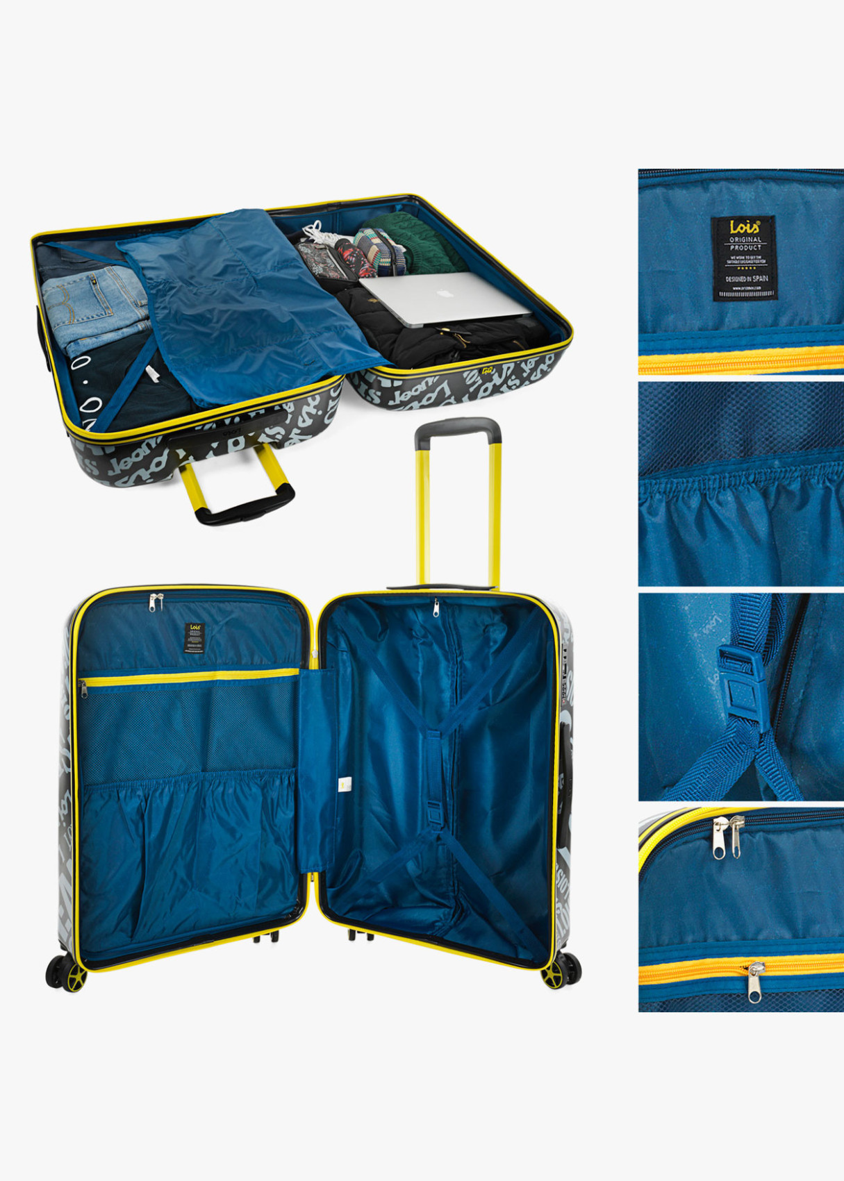 Maleta Grande 4 ruedas estampada Negra