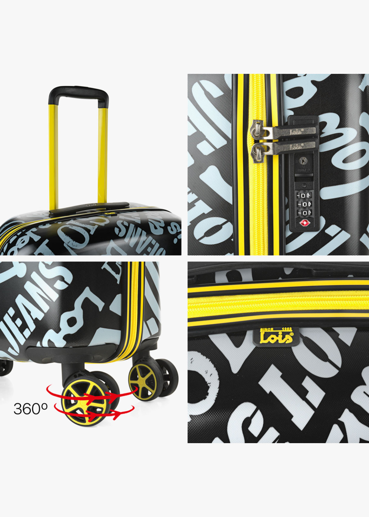 Maleta Grande 4 ruedas estampada Negra