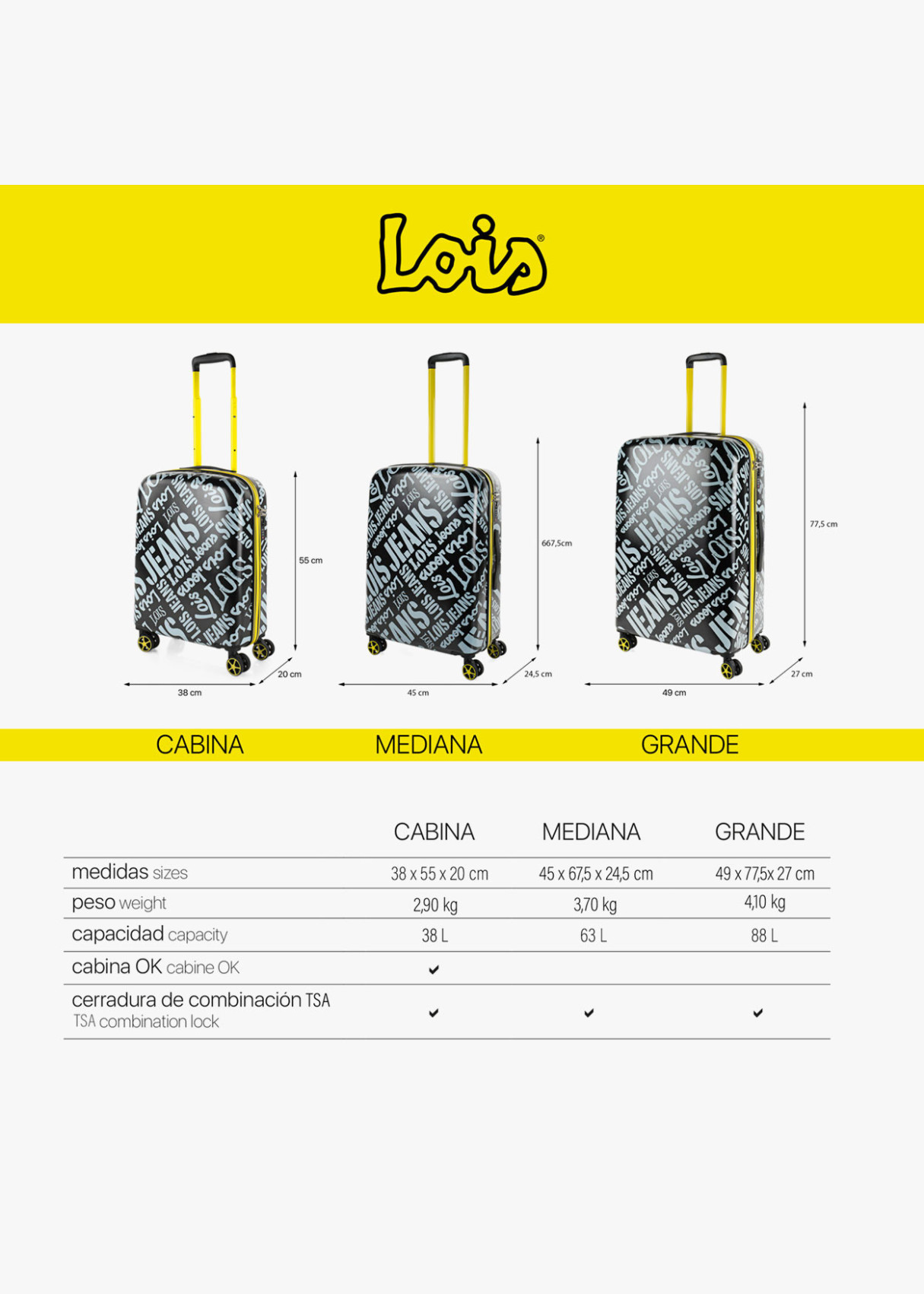 Maleta Grande 4 ruedas estampada Negra