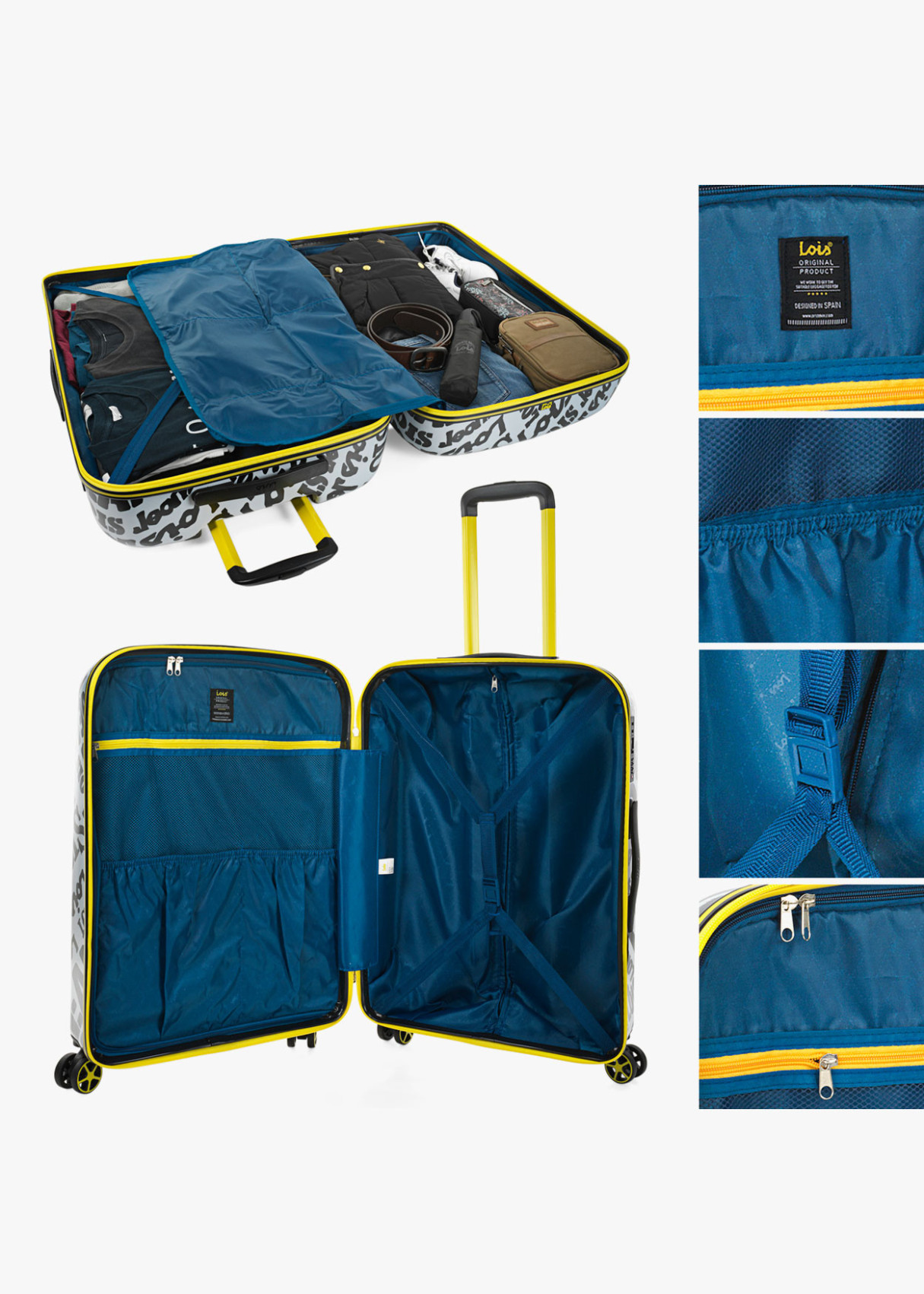 Maleta Grande 4 ruedas estampada  Blanca y negra