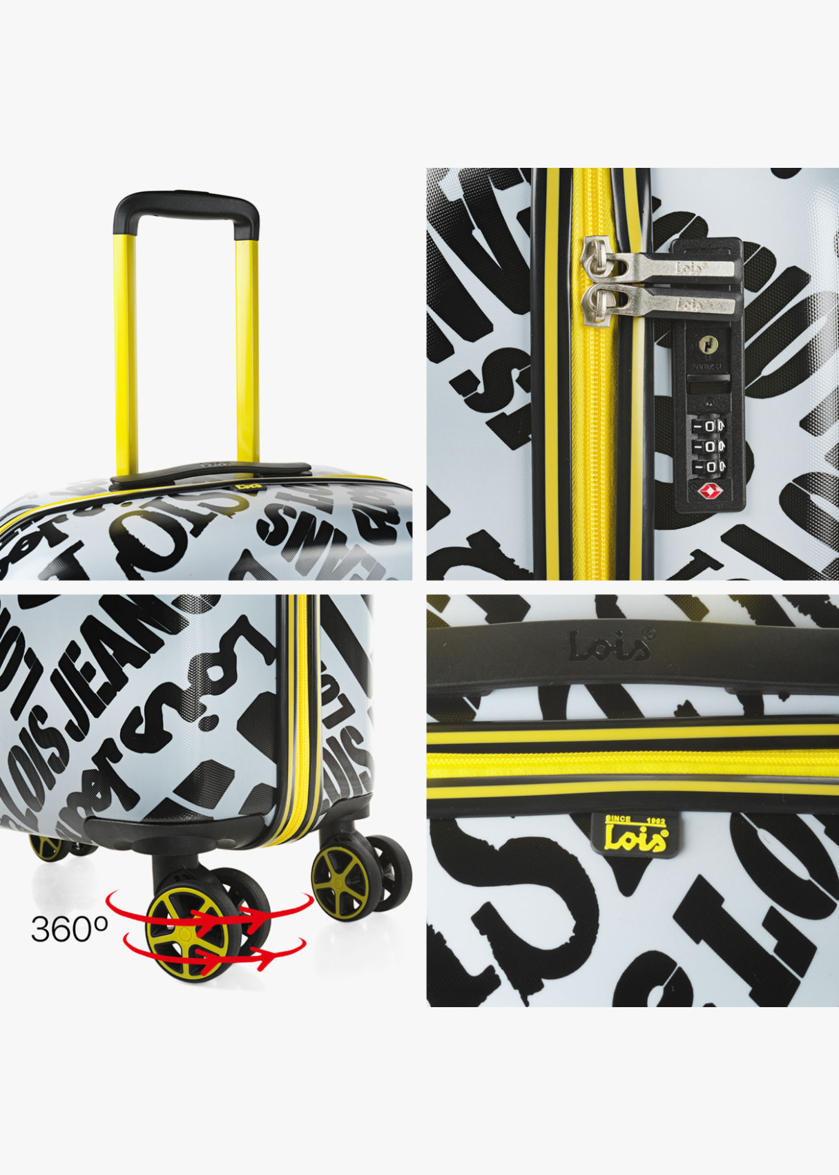 Maleta Grande 4 ruedas estampada  Blanca y negra