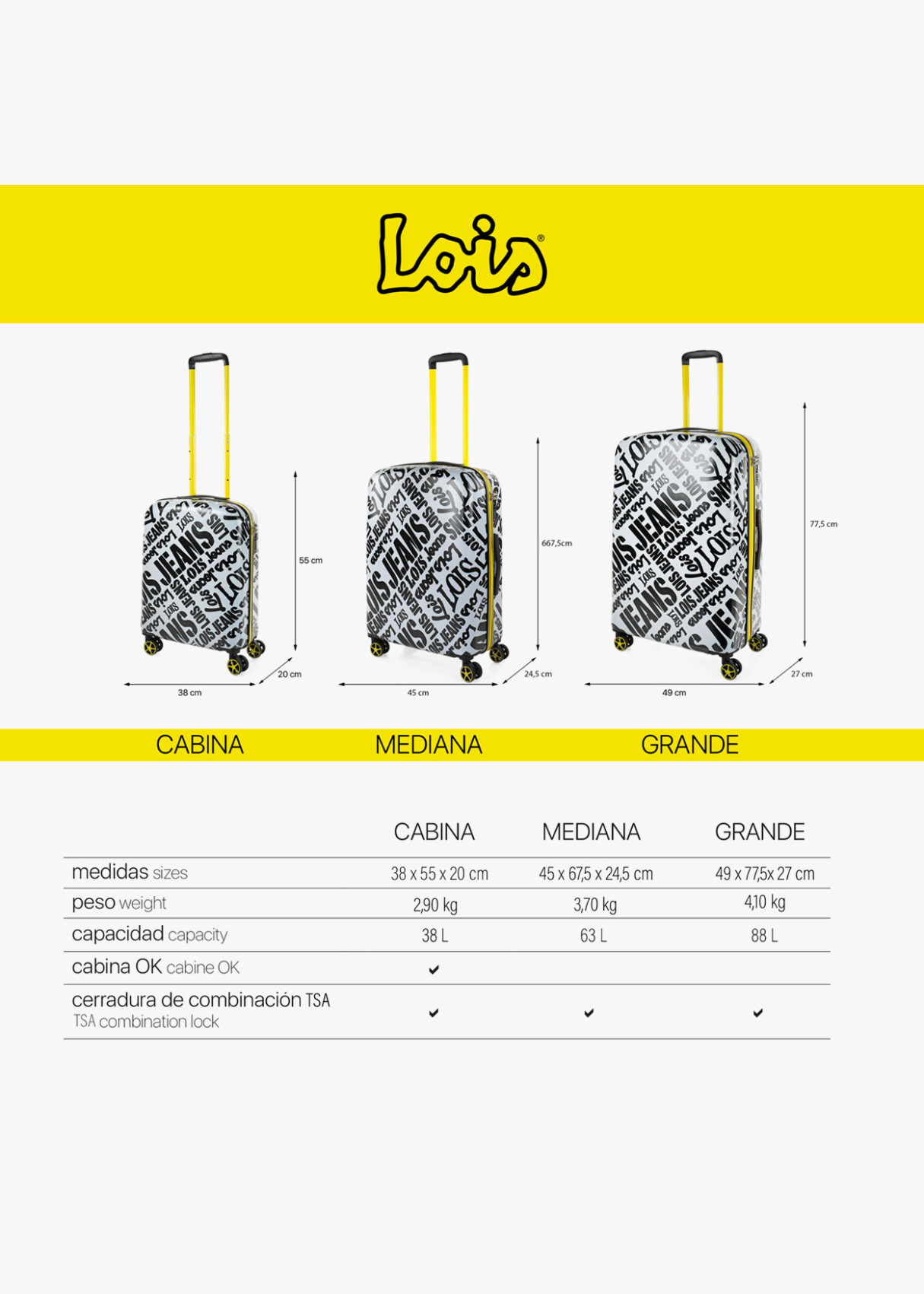 Maleta Grande 4 ruedas estampada  Blanca y negra