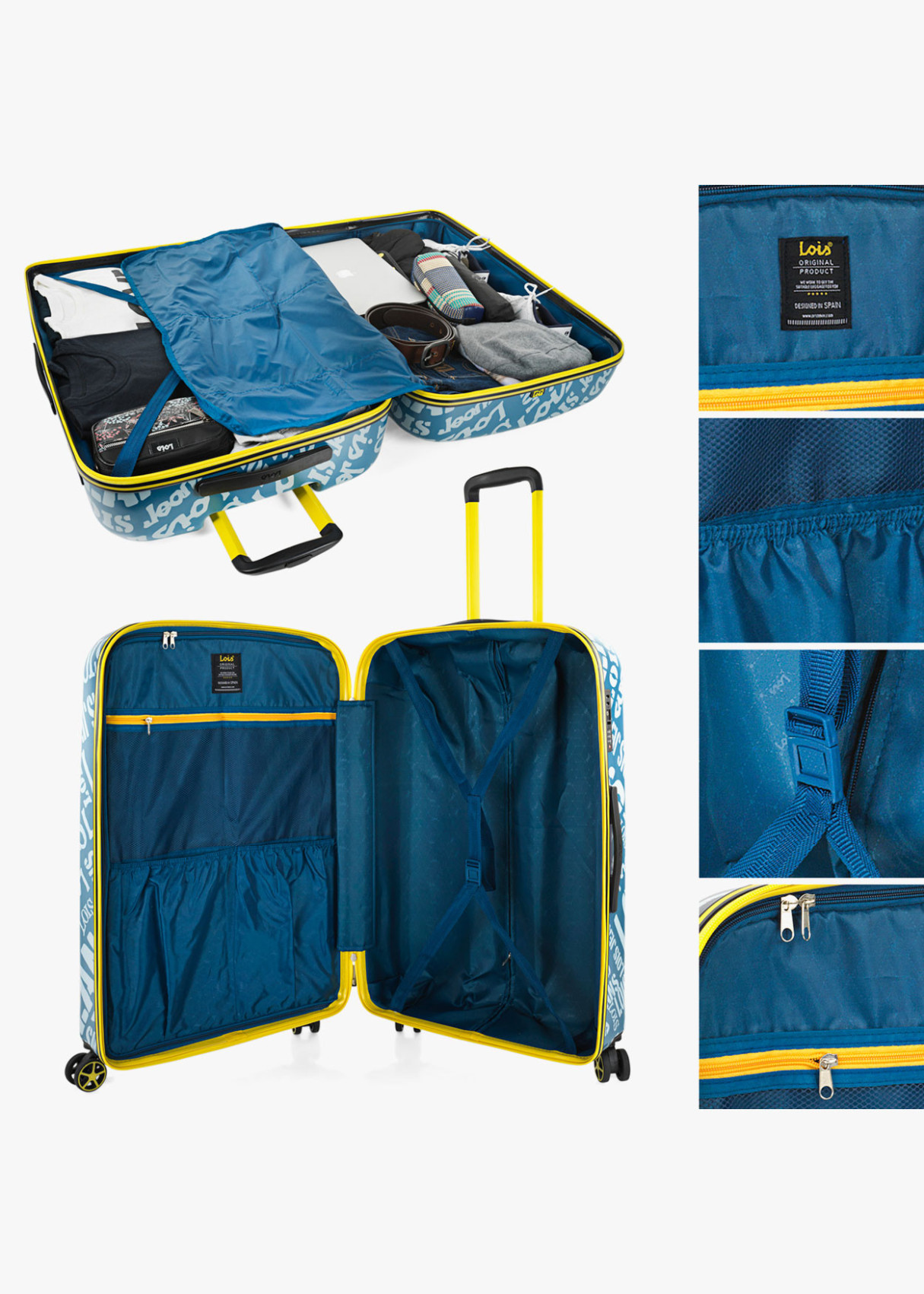 Maleta Grande 4 ruedas estampada Azul