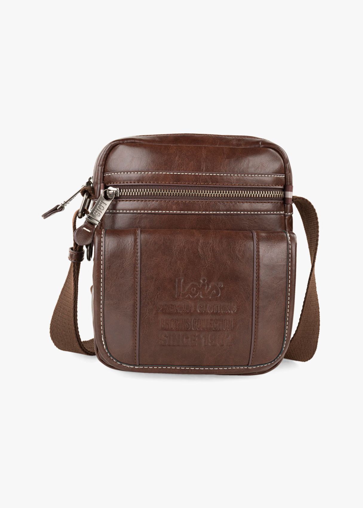 Bolso bandolera ajustable con solapa y cremallera marrón