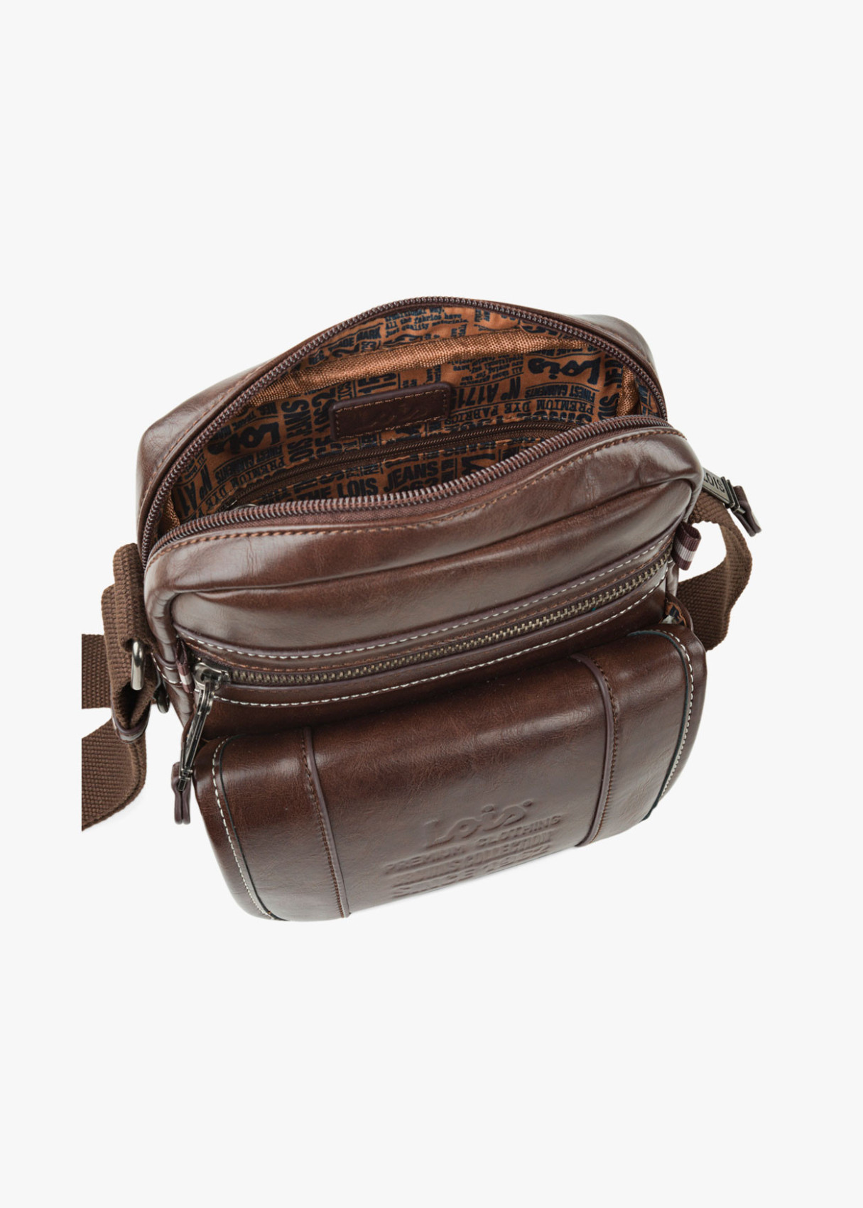 Bolso bandolera ajustable con solapa y cremallera marrón