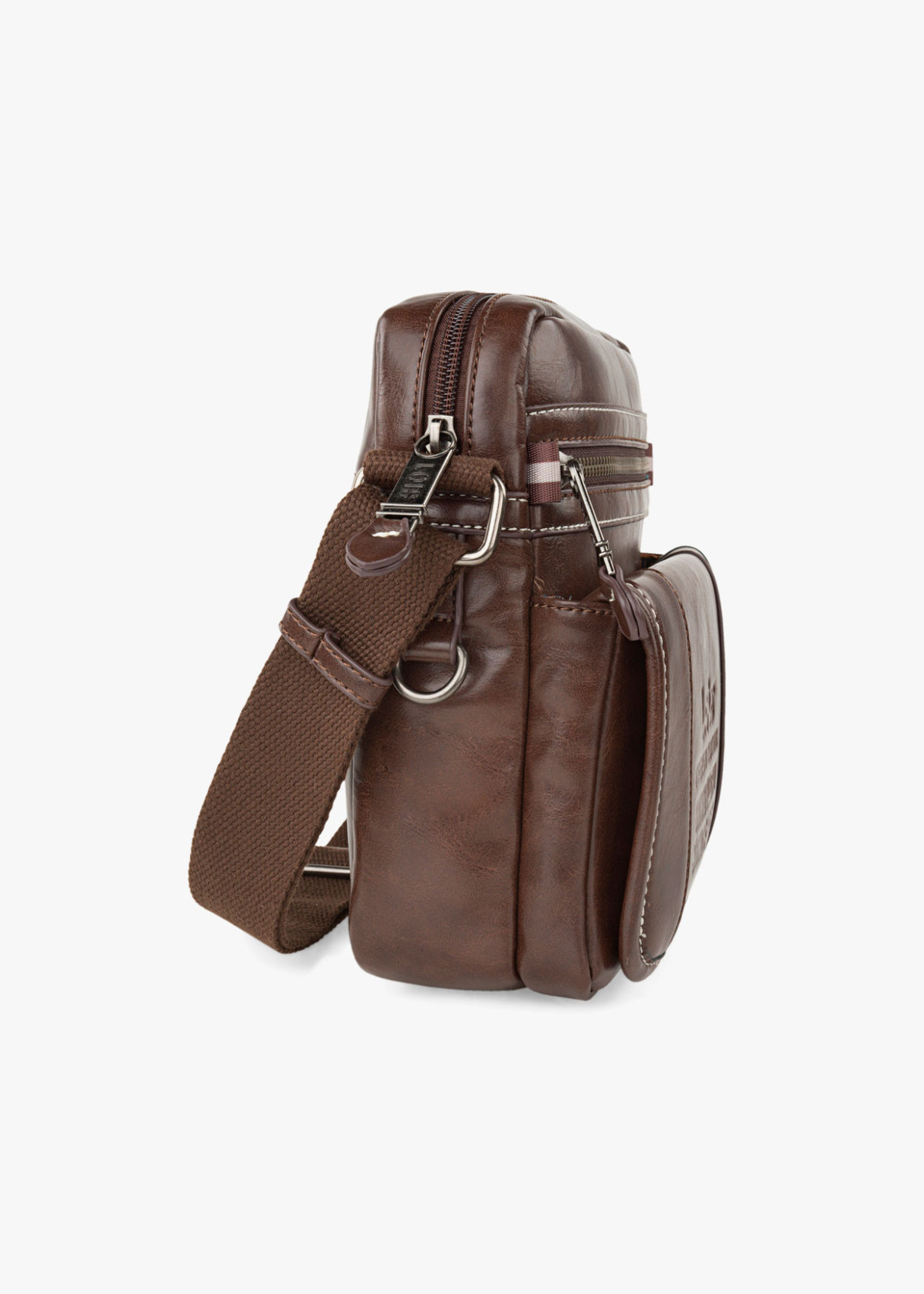 Bolso bandolera ajustable con solapa y cremallera marrón