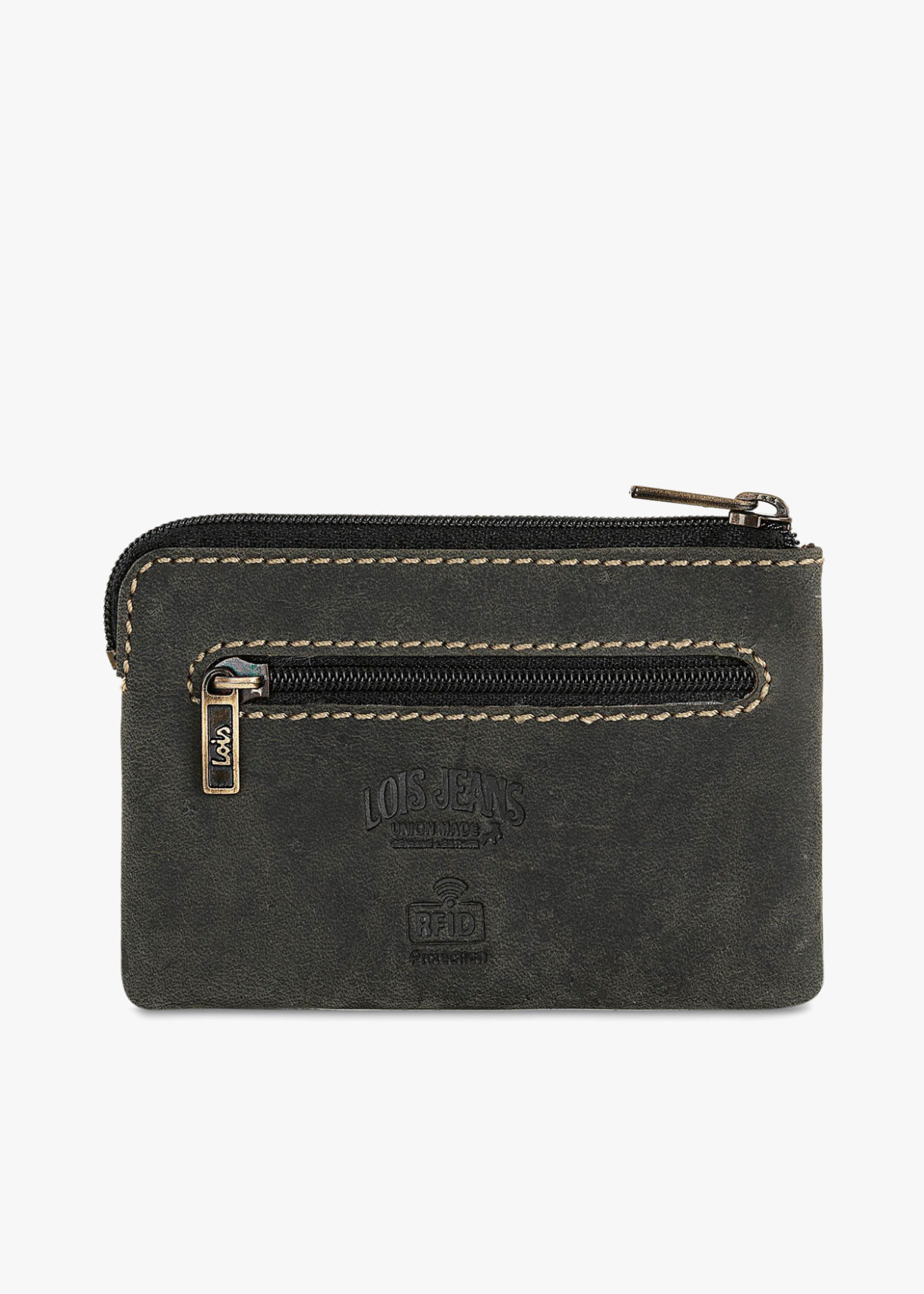 Monedero de piel con Llavero Interior con Protección RFID negro