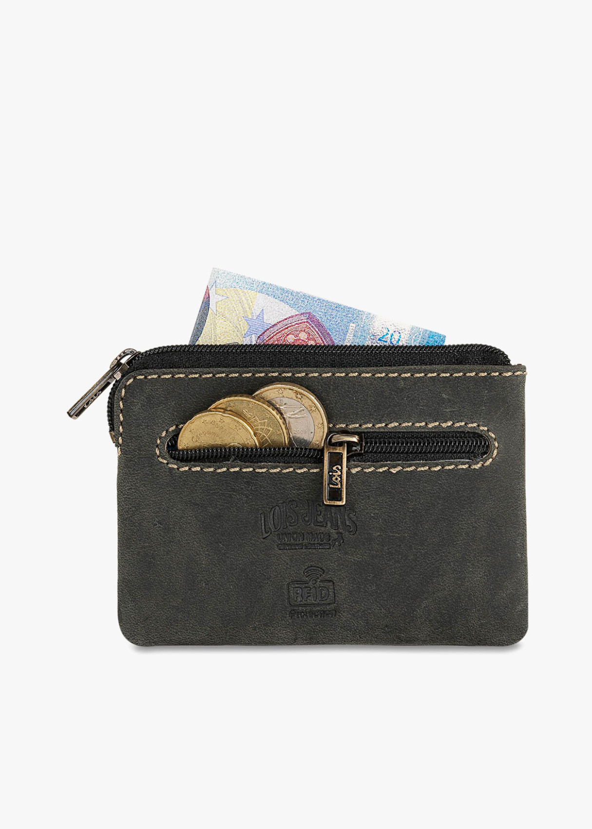 Monedero de piel con Llavero Interior con Protección RFID negro