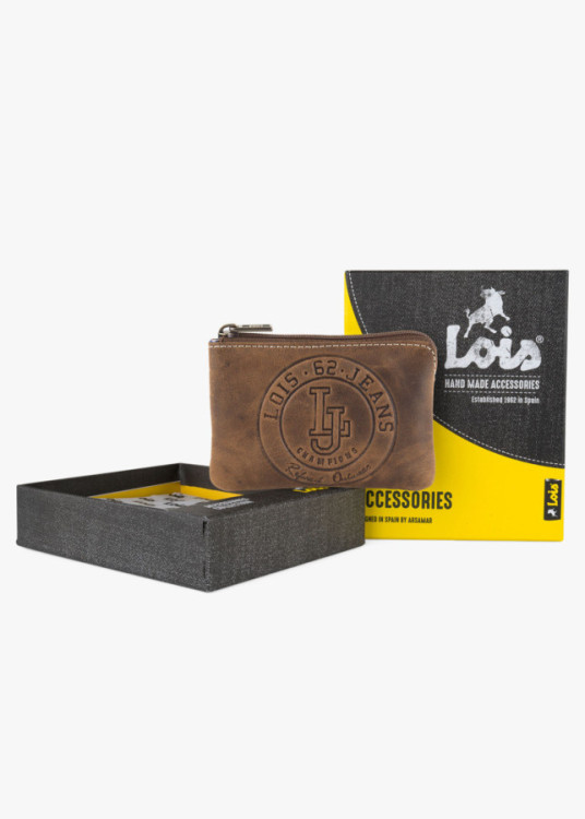 Monedero de piel con Llavero Interior con Protección RFID marrón