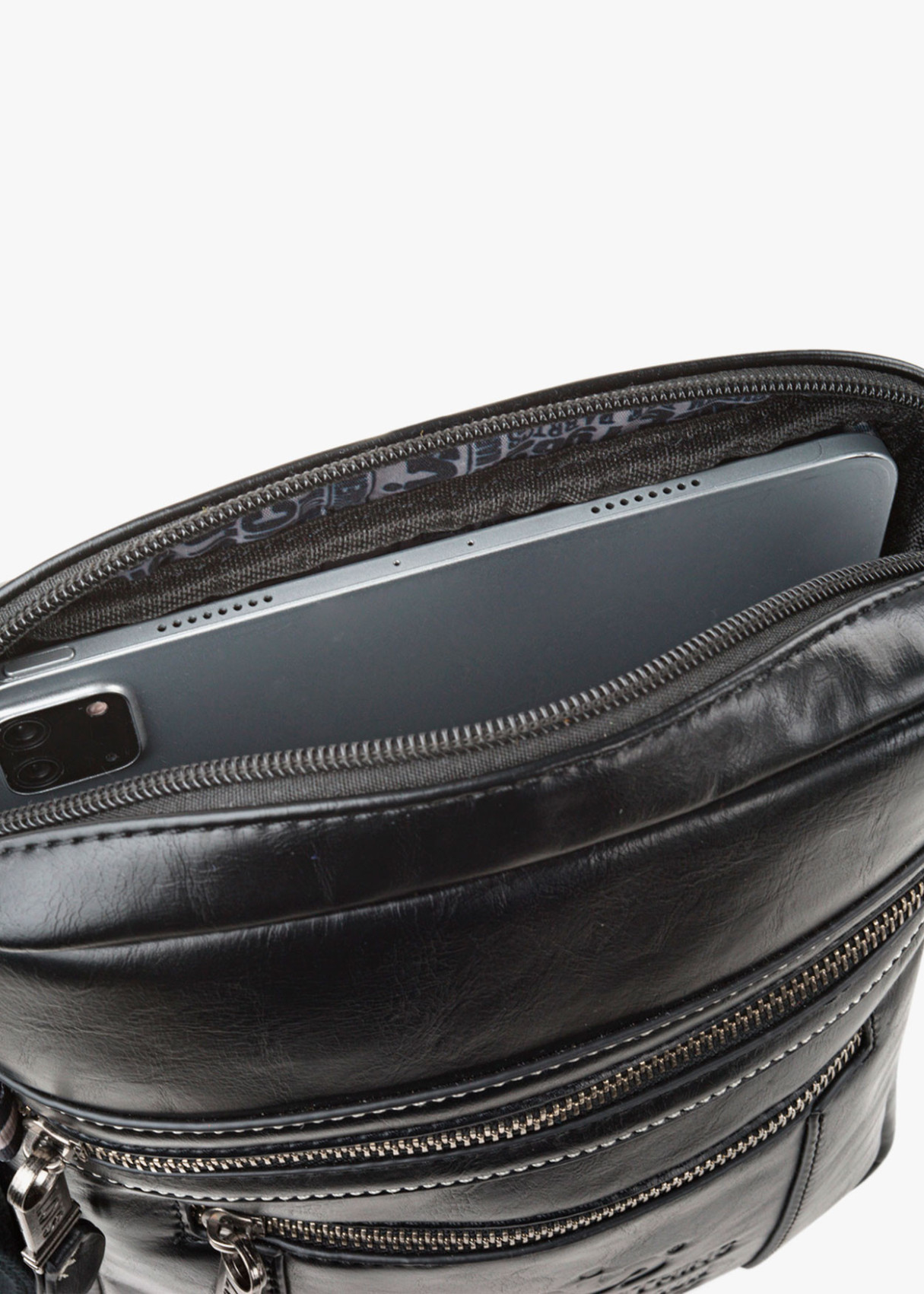 Bolso bandolera ajustable con bolsillos y doble cremallera negro