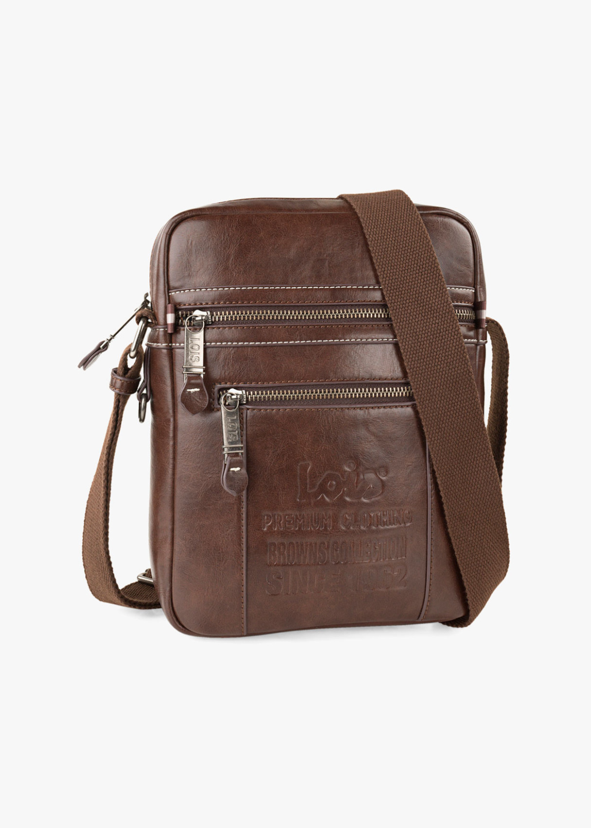 Bolso bandolera ajustable con bolsillos y doble cremallera marrón