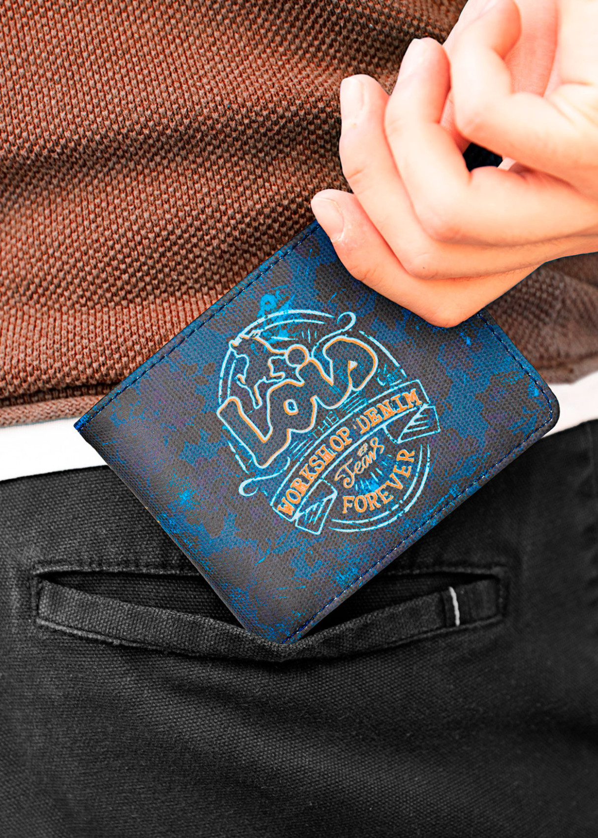 Cartera Billetera Tarjetero de lona estampado jeans azul