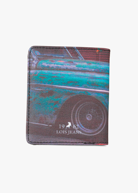 Cartera Billetera Tarjetero de lona estampado coche negro