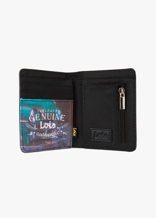 Cartera Billetera Tarjetero de lona estampado coche negro