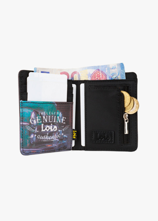 Cartera Billetera Tarjetero de lona estampado coche negro