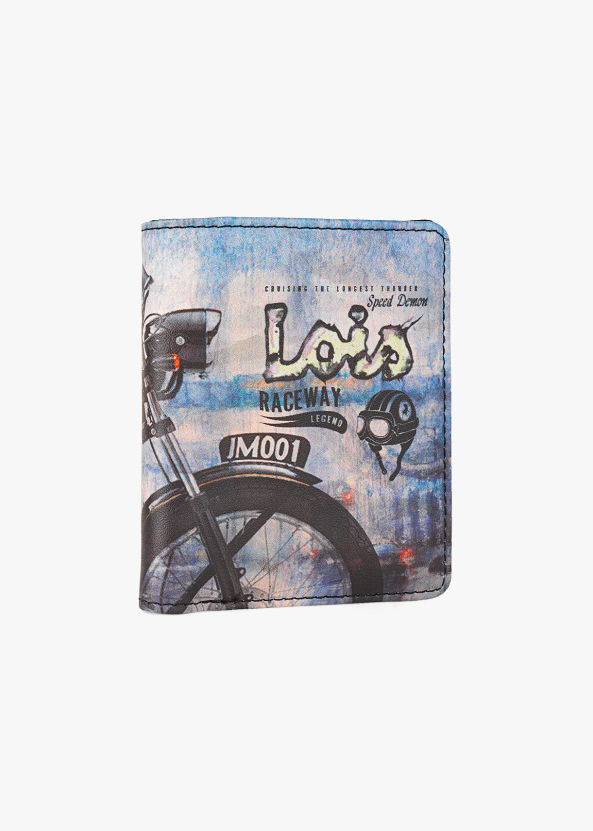 Cartera Billetera tarjetero de polipiel estampado moto azul