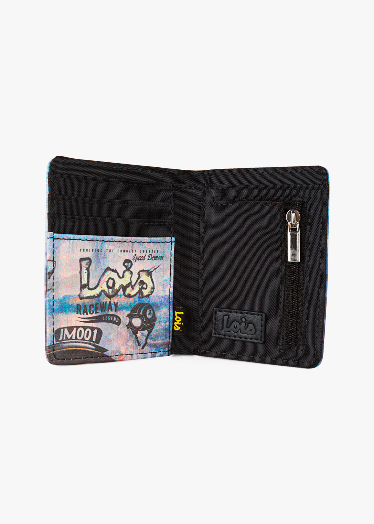 Cartera Billetera tarjetero de polipiel estampado moto azul