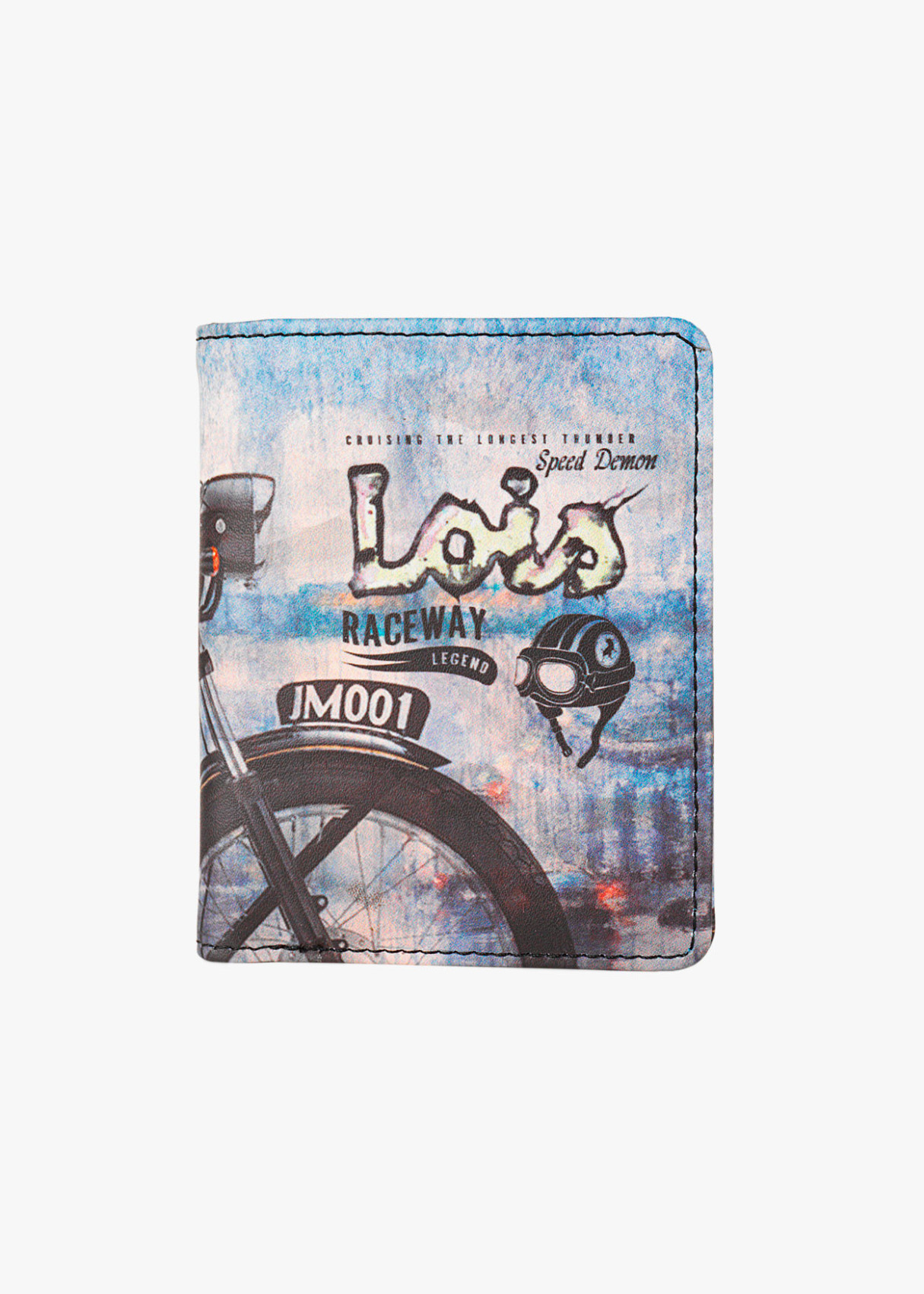 Cartera Billetera tarjetero de polipiel estampado moto azul