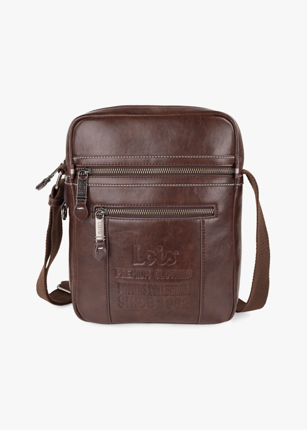 Bolso bandolera ajustable con bolsillos y doble cremallera marrón