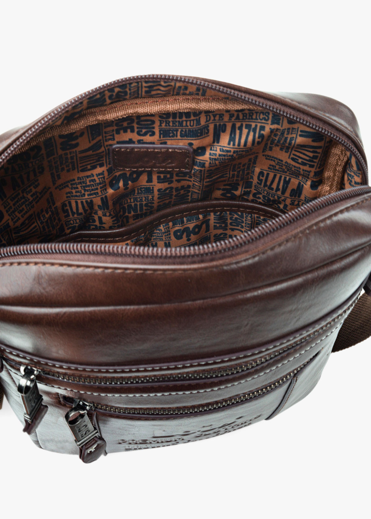 Bolso bandolera ajustable con bolsillos y doble cremallera marrón