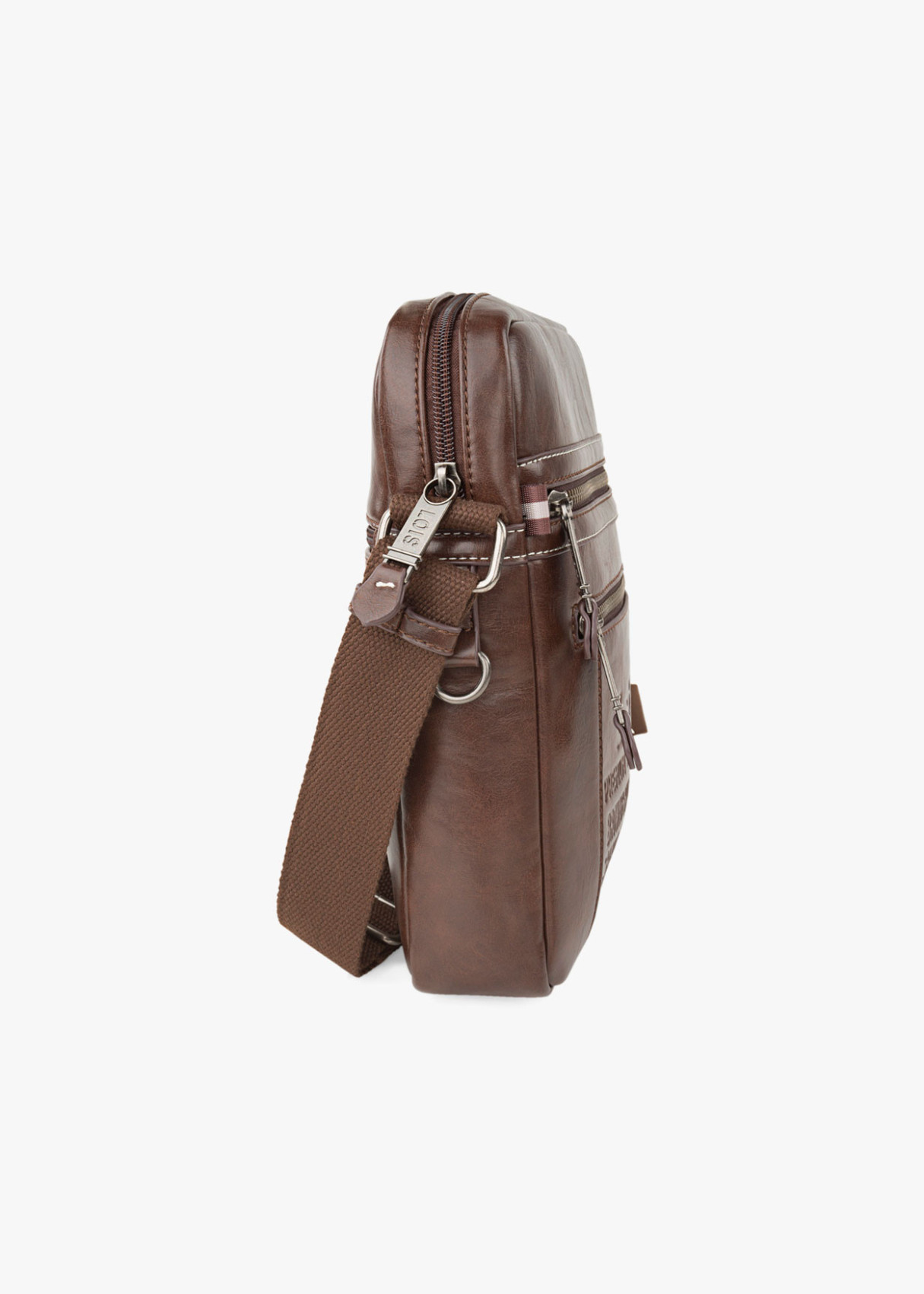 Bolso bandolera ajustable con bolsillos y doble cremallera marrón