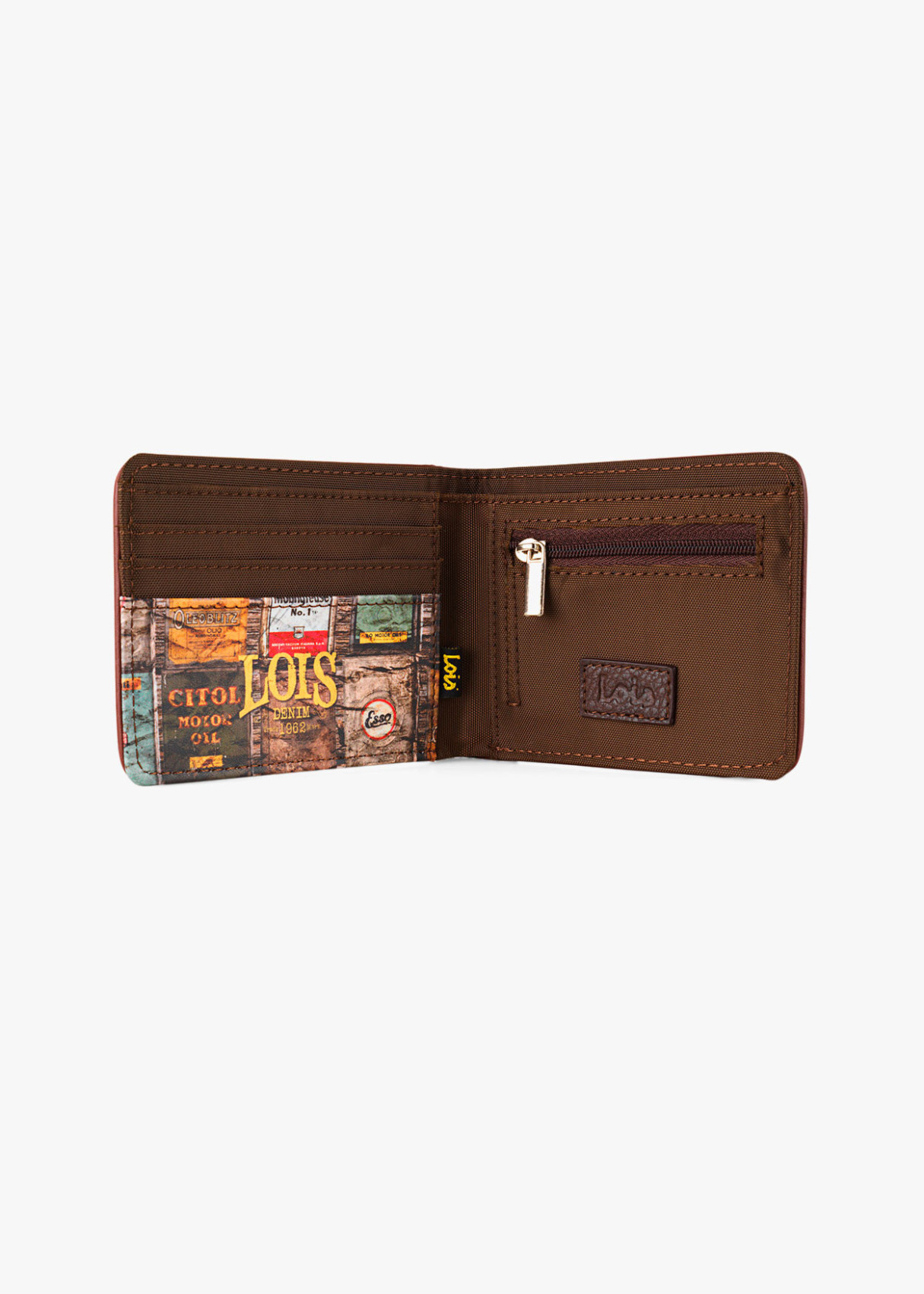 Cartera billeteras tarjetero de lona estampado oeste marrón