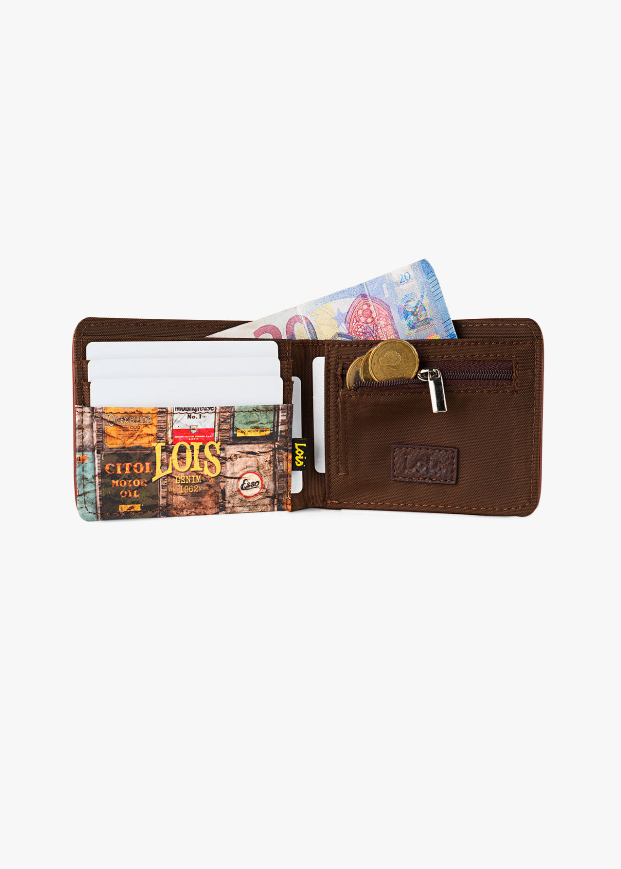 Cartera billeteras tarjetero de lona estampado oeste marrón