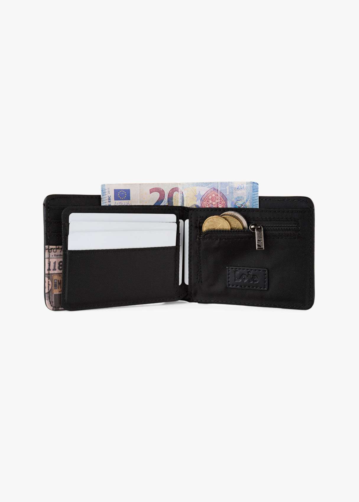 Cartera billetera con tarjetero y monedero estampado Lois Jeans negra