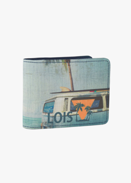 Cartera con tarjetero y monedero estampado playa azul claro