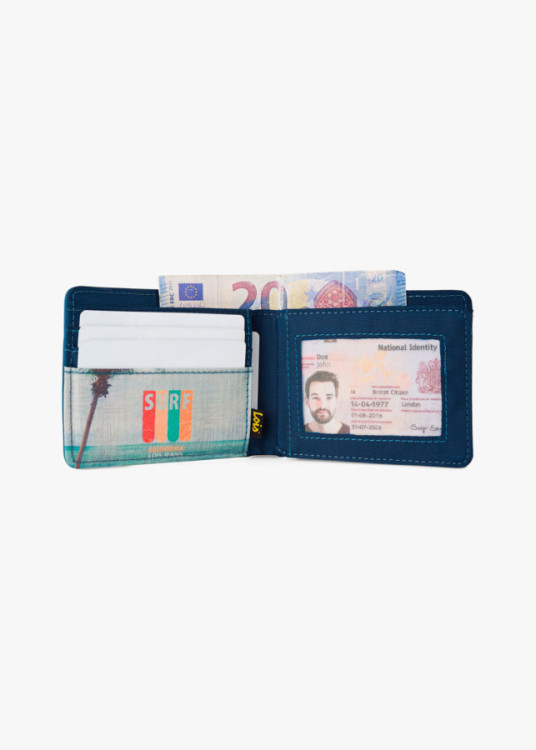 Cartera con tarjetero y monedero estampado playa azul claro