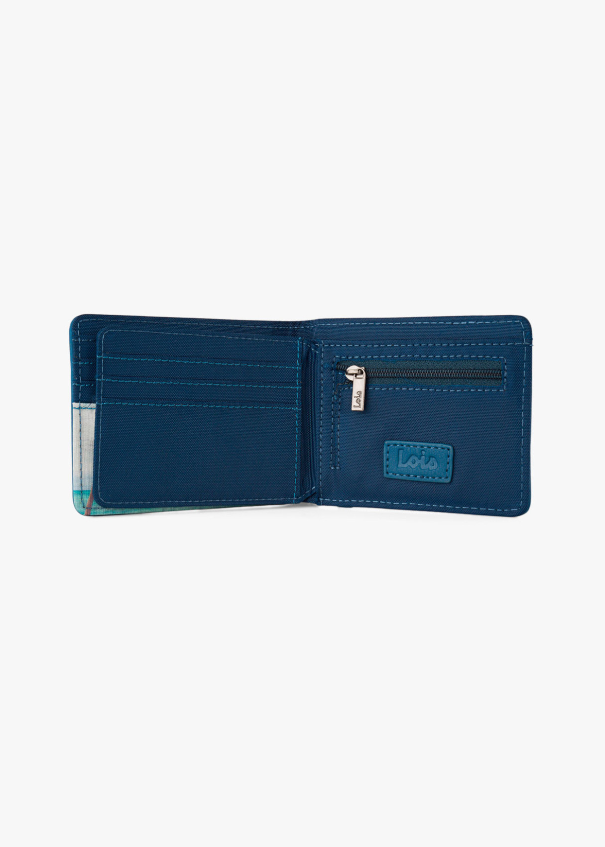 Cartera con tarjetero y monedero estampado playa azul